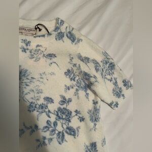 Laura Ashley White and Blue Floral Knit